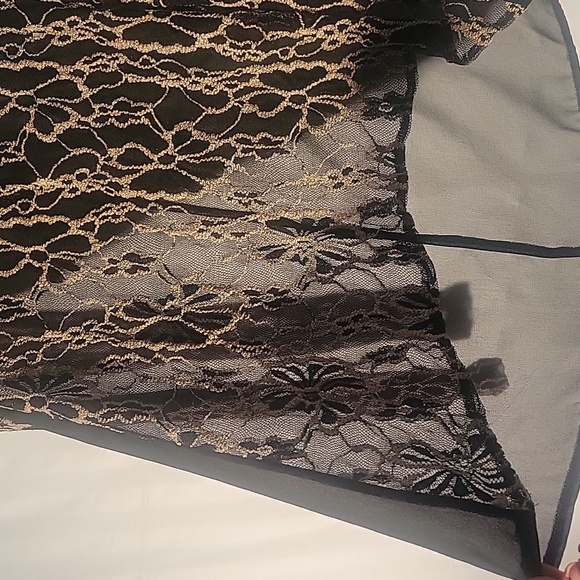 Bar Ill Long Sleeve Black & Cream Floral Lace Mesh Top, Size: M - Picture 3 of 6